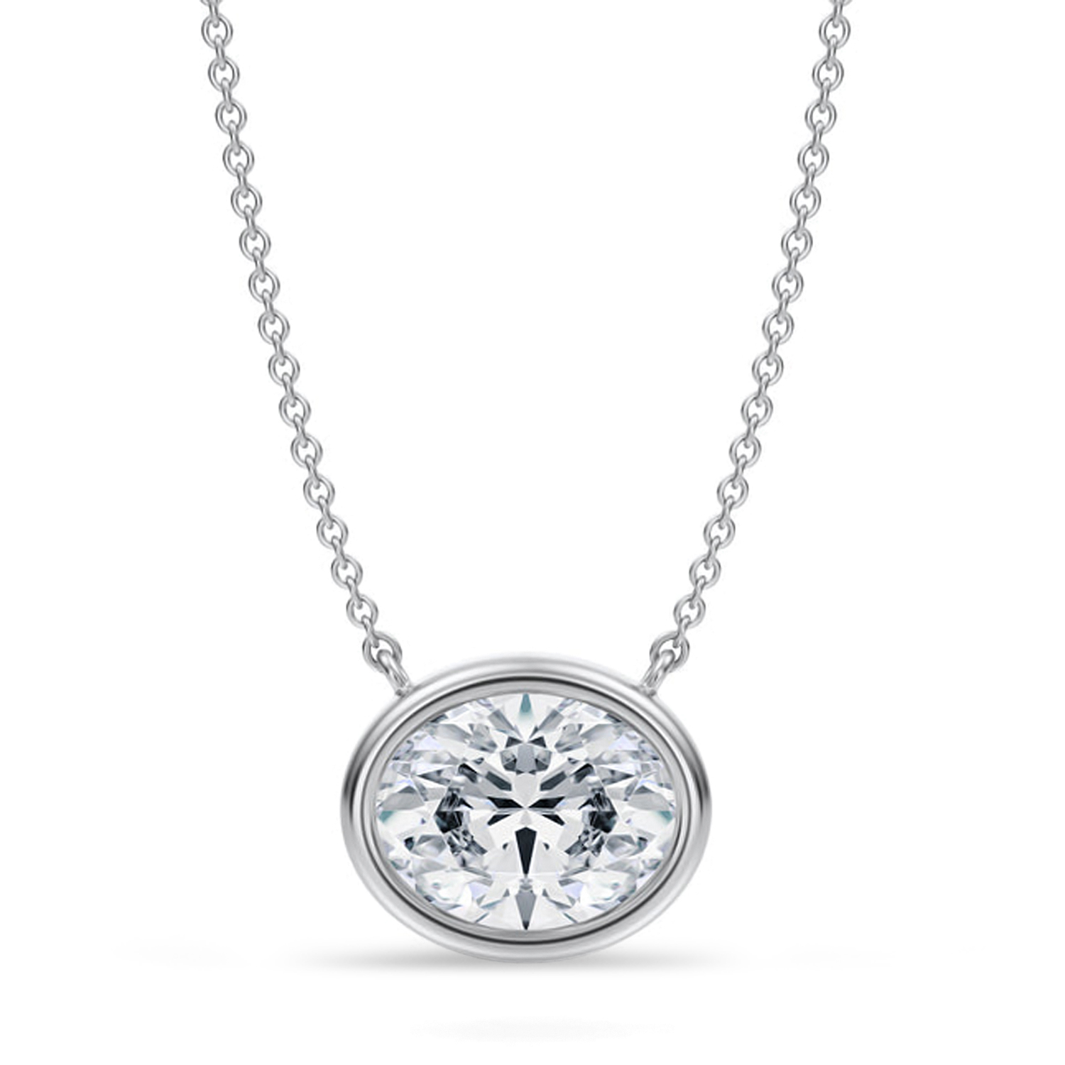 Oval Lab Diamond Pendant Necklace 14K White Gold (2.50ct)