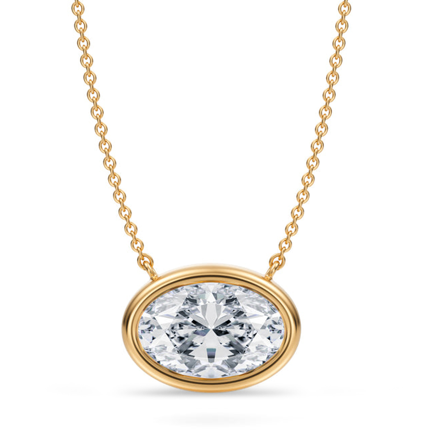 Oval Lab Diamond Solitaire Pendant Necklace 14K Yellow Gold (3.00ct)
