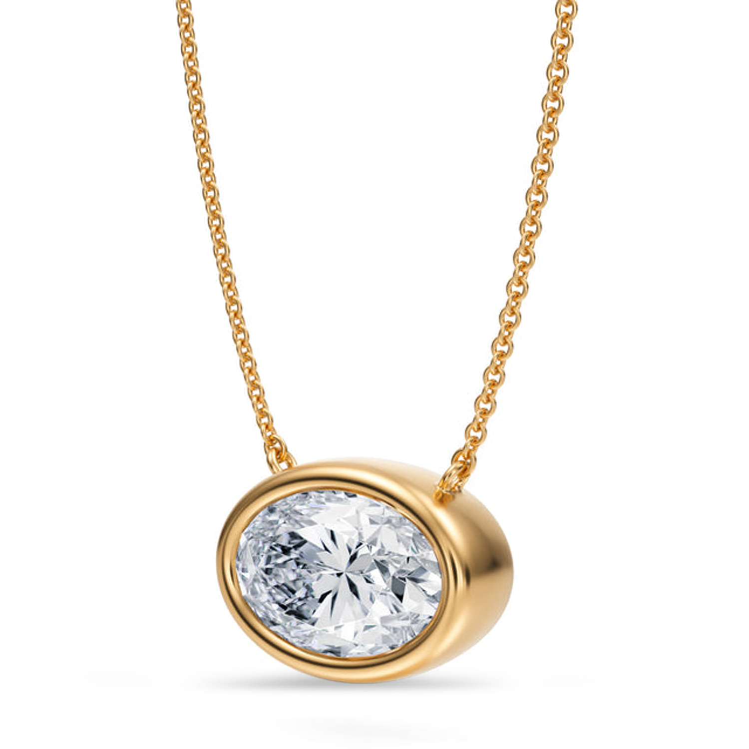 Oval Lab Diamond Solitaire Pendant Necklace 14K Yellow Gold (3.00ct)