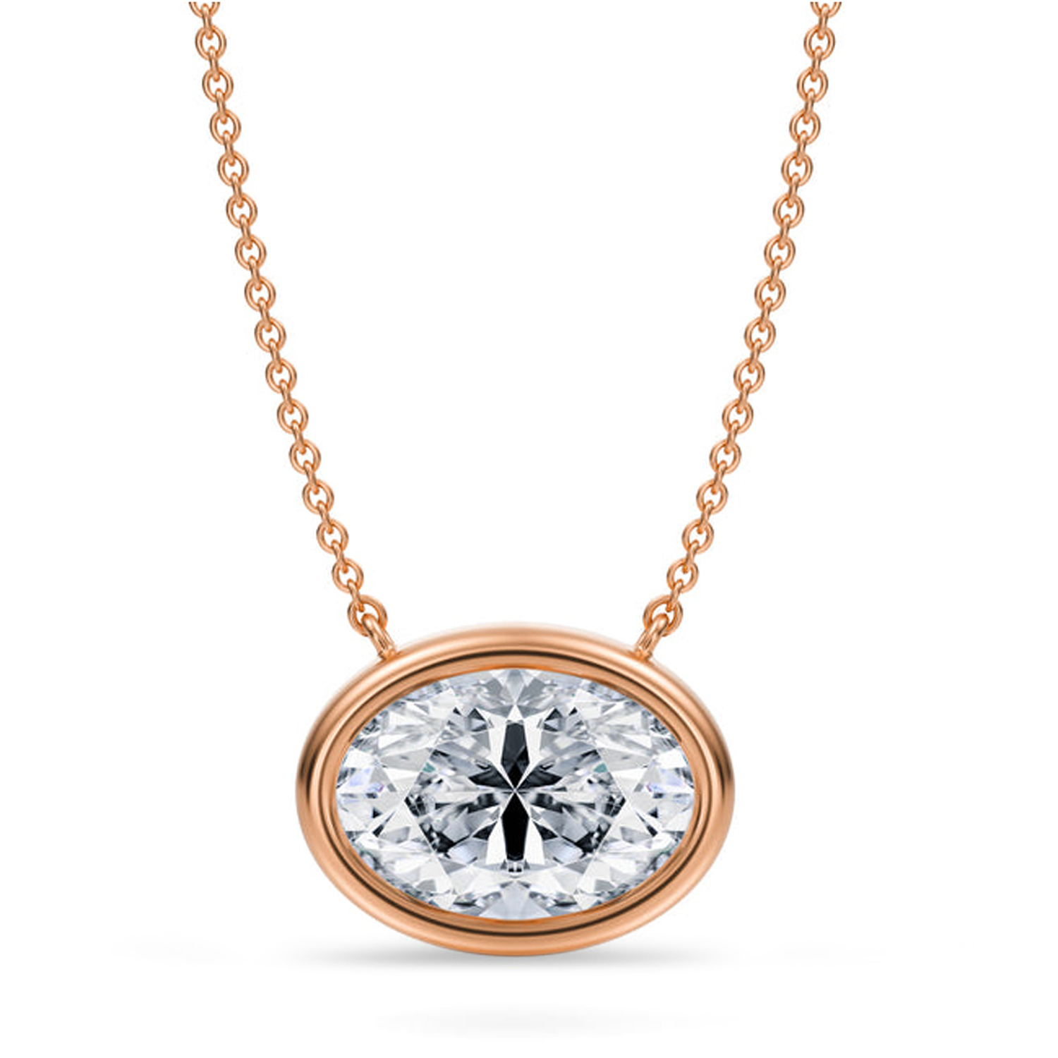 Oval Lab Diamond Pendant Necklace 14K Rose Gold (3.50ct)