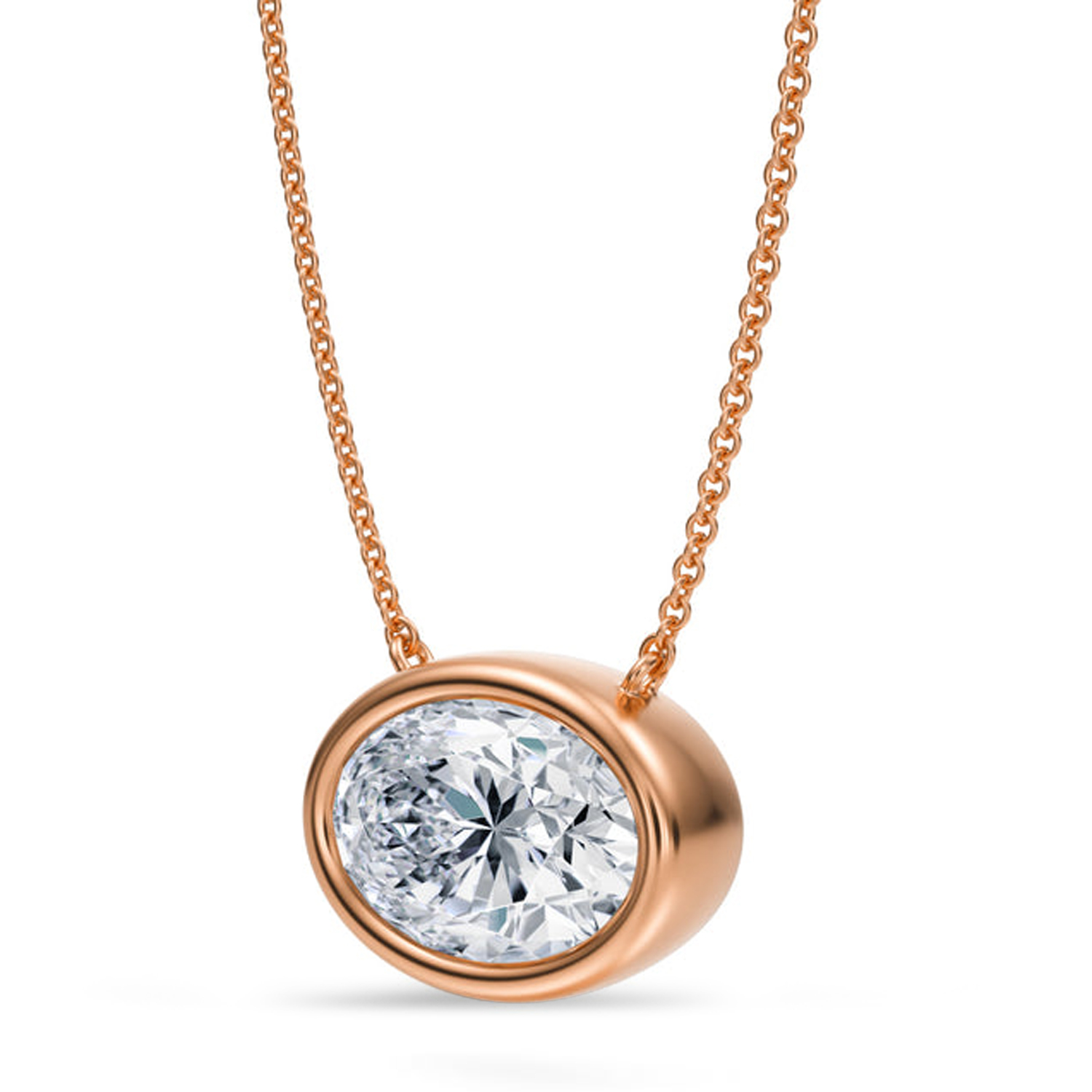 Oval Lab Diamond Solitaire Pendant Necklace 14K Rose Gold (3.50ct)