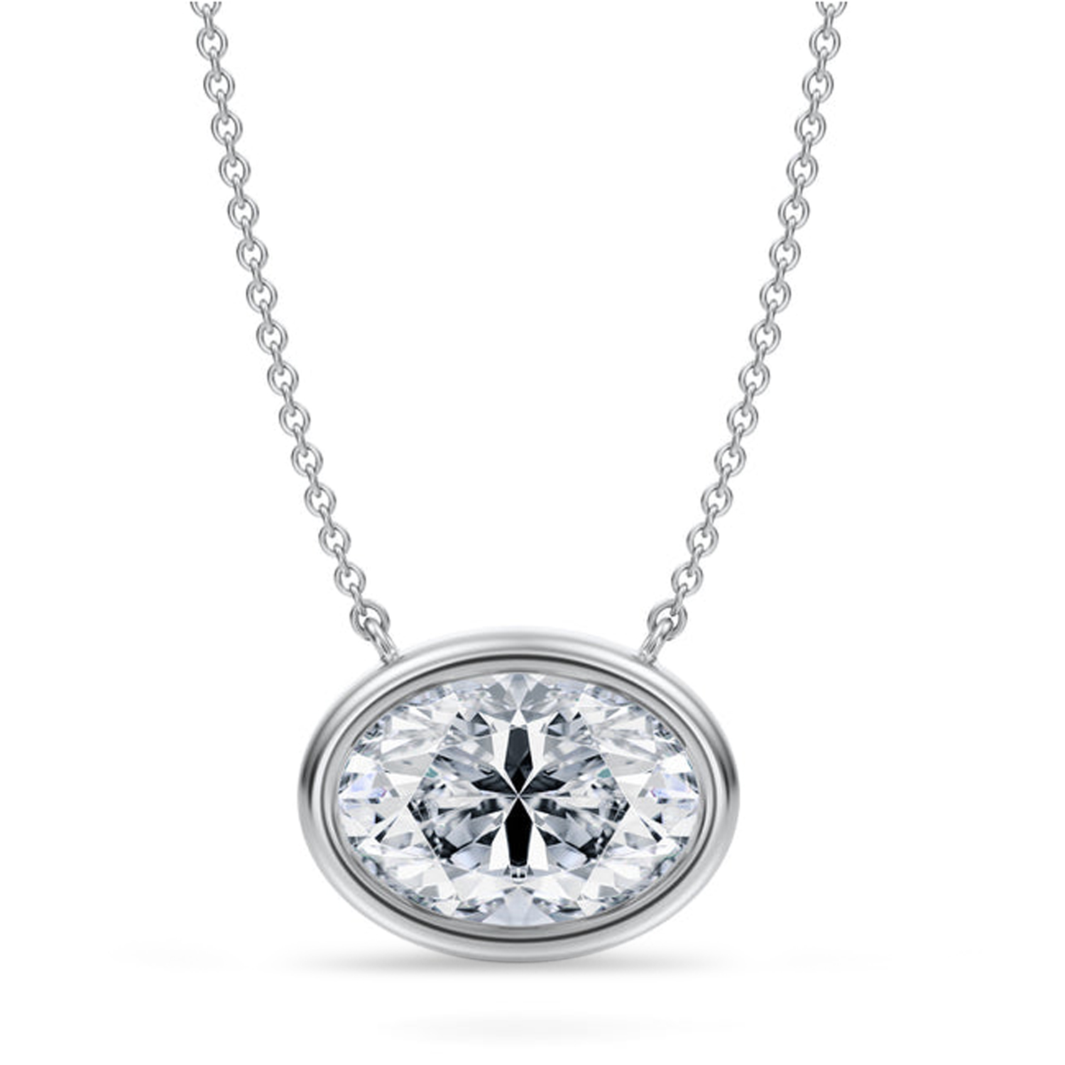 Oval Lab Diamond Pendant Necklace 14K White Gold (3.50ct)