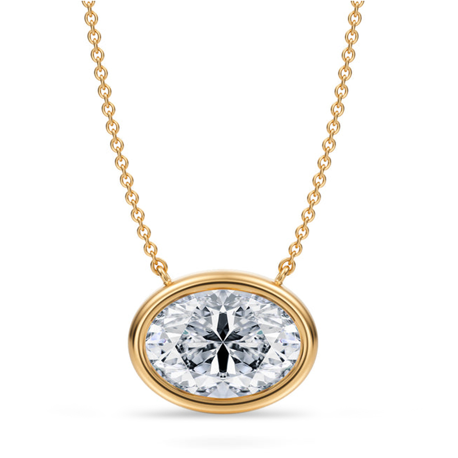 Oval Lab Diamond Solitaire Pendant Necklace 14K Yellow Gold (3.50ct)