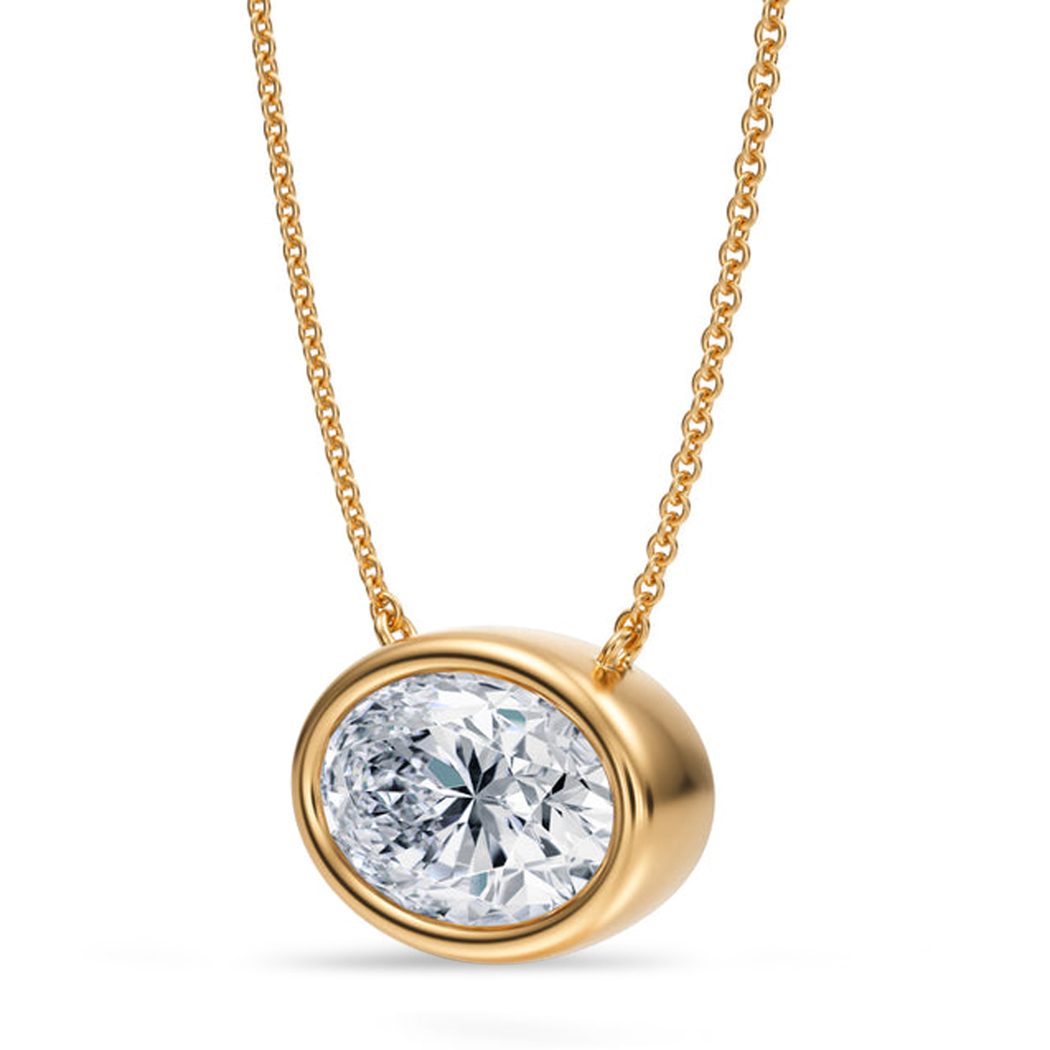 Oval Lab Diamond Solitaire Pendant Necklace 14K Yellow Gold (3.50ct)