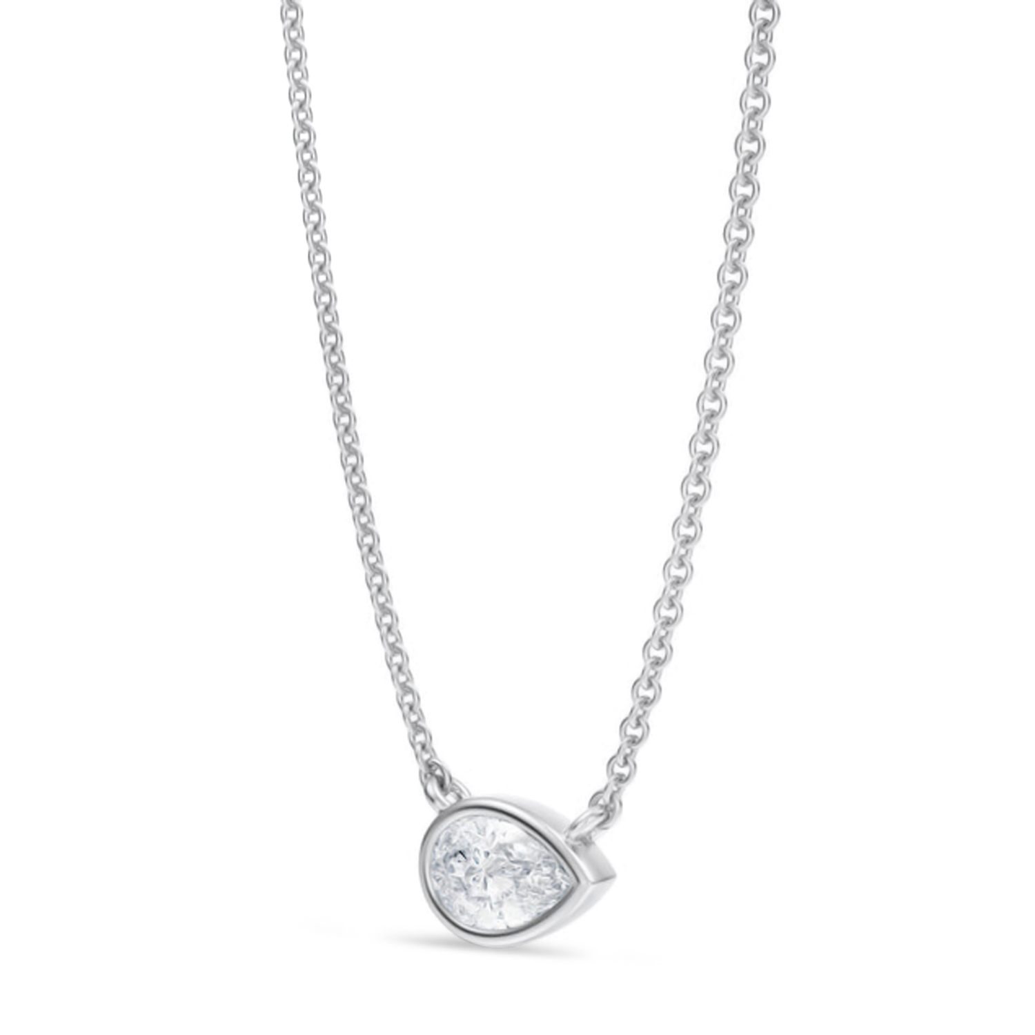 Pear Lab Diamond Solitaire Pendant Necklace 14K White Gold (0.50ct)