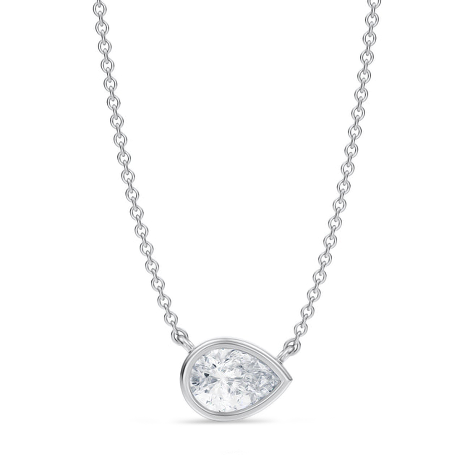 Pear Lab Diamond Pendant Necklace 14K White Gold (0.75ct)