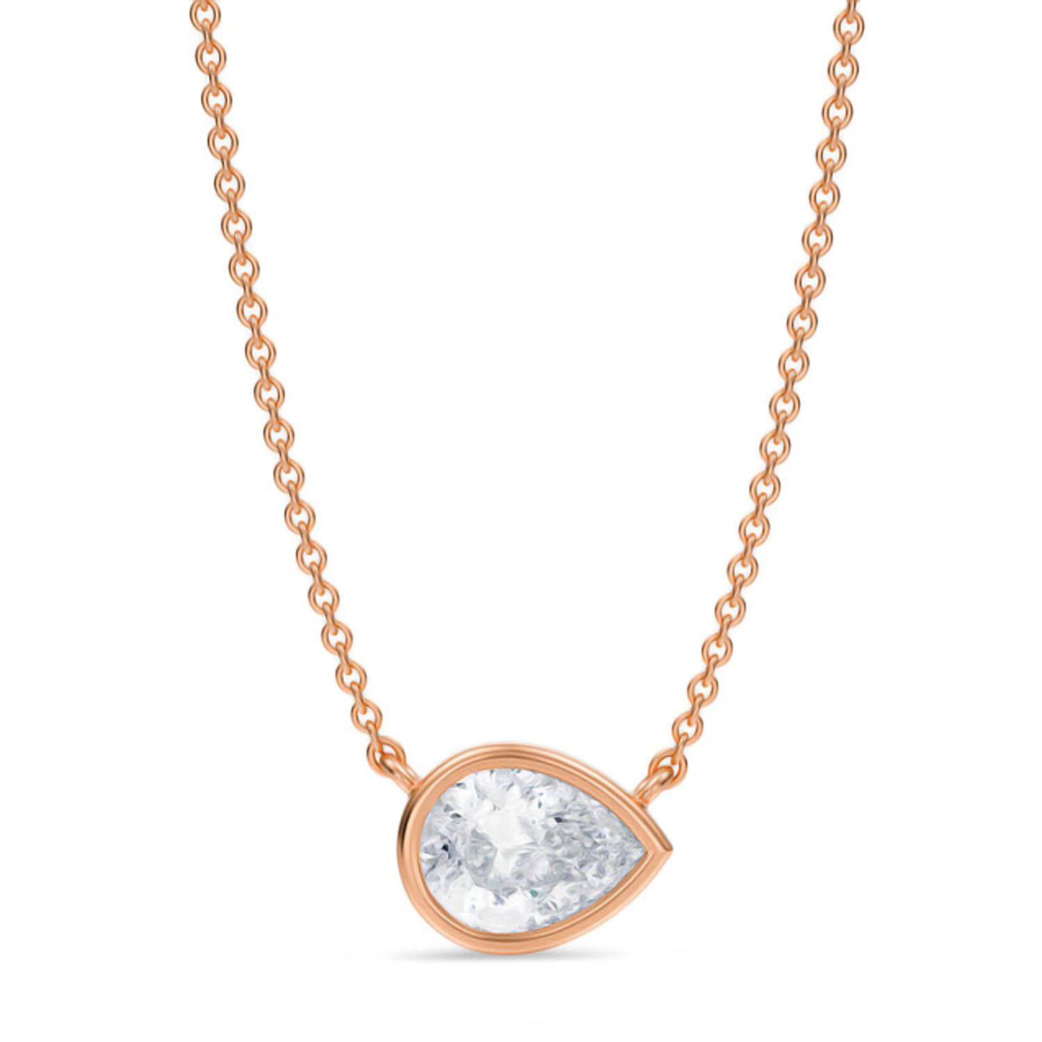 Pear Lab Diamond Solitaire Pendant Necklace 14K Rose Gold (1.00ct)