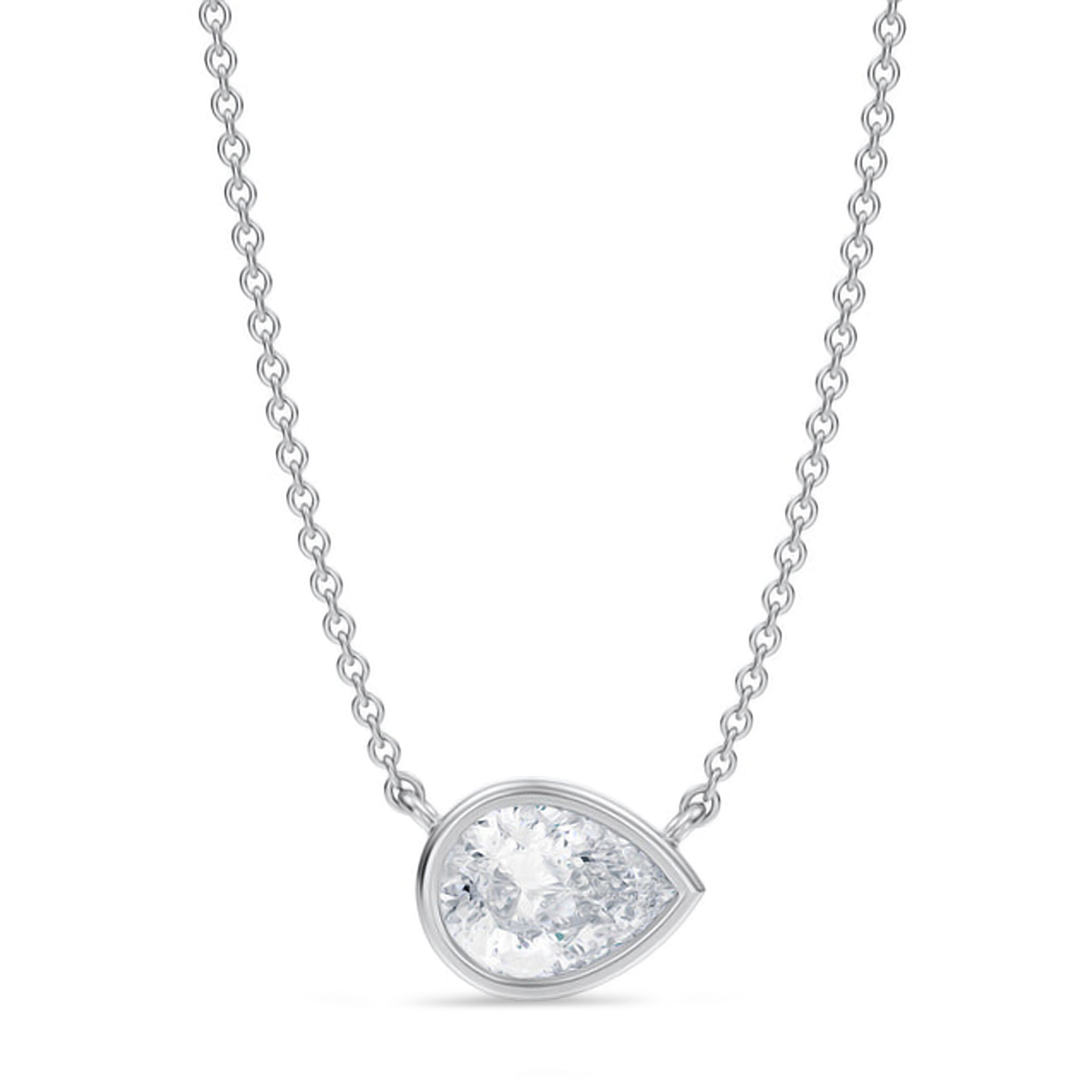 Pear Lab Diamond Pendant Necklace 14K White Gold (1.00ct)