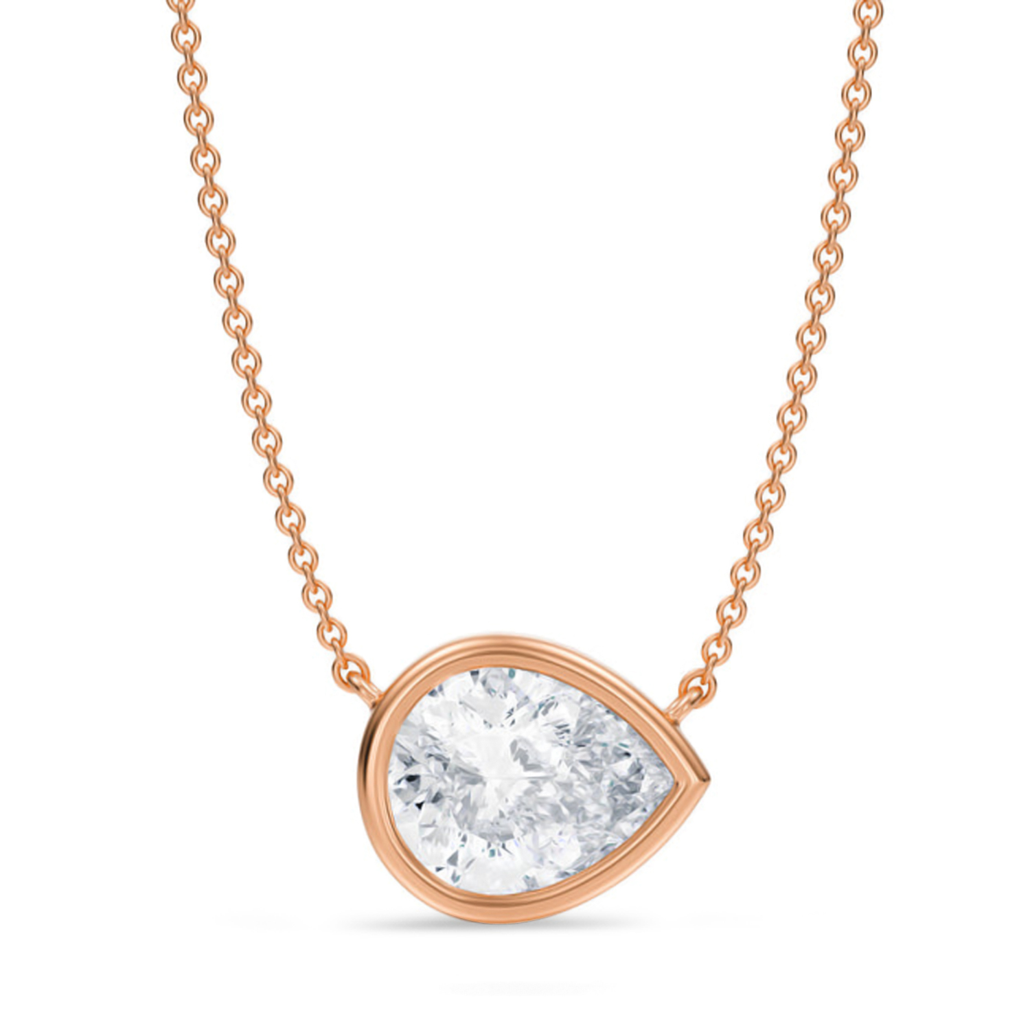 Pear Lab Diamond Solitaire Pendant Necklace 14K Rose Gold (2.50ct)