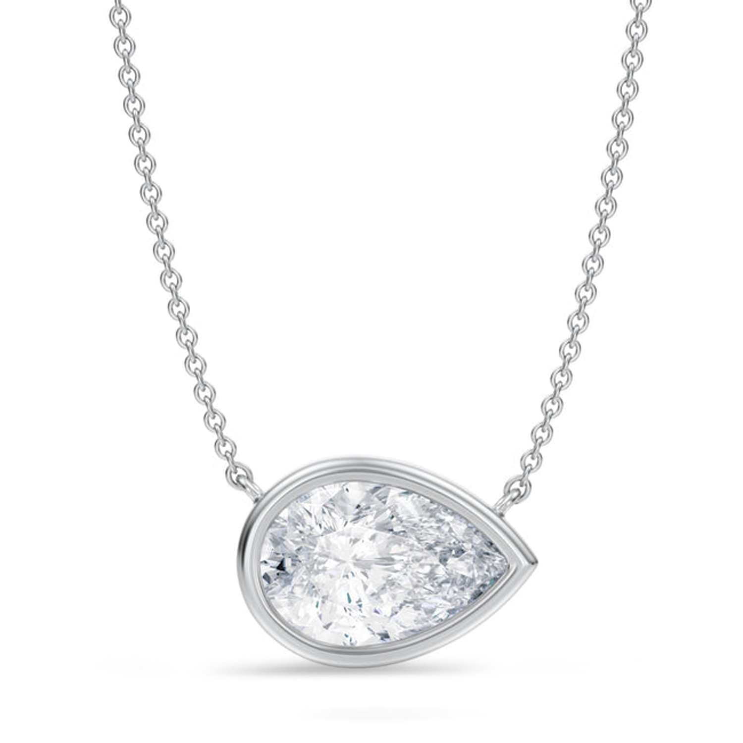 Pear Lab Diamond Pendant Necklace 14K White Gold (3.00ct)