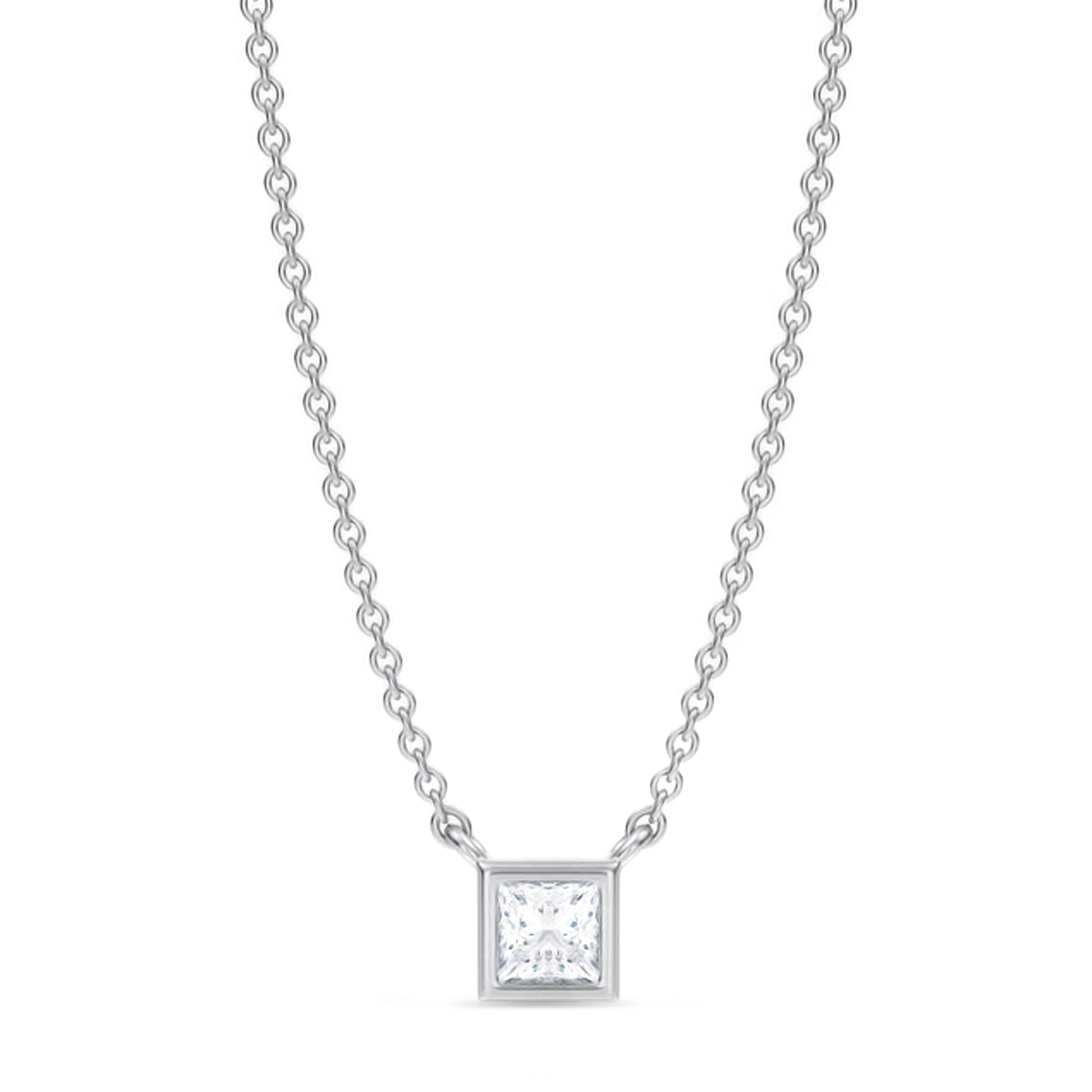 Princess Lab Diamond Pendant Necklace 14K White Gold (0.25ct)