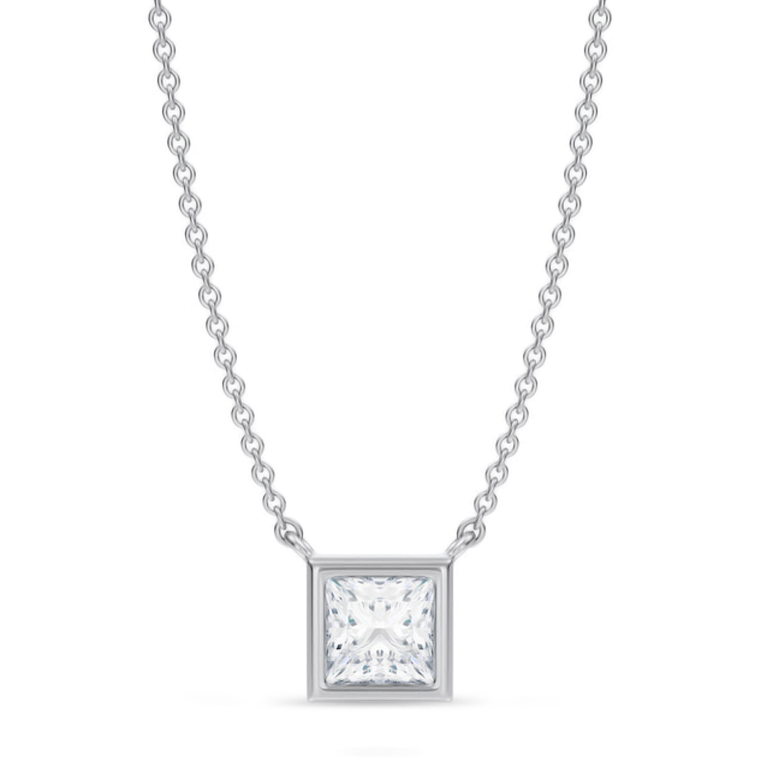 Princess Lab Diamond Pendant Necklace 14K White Gold (0.75ct)