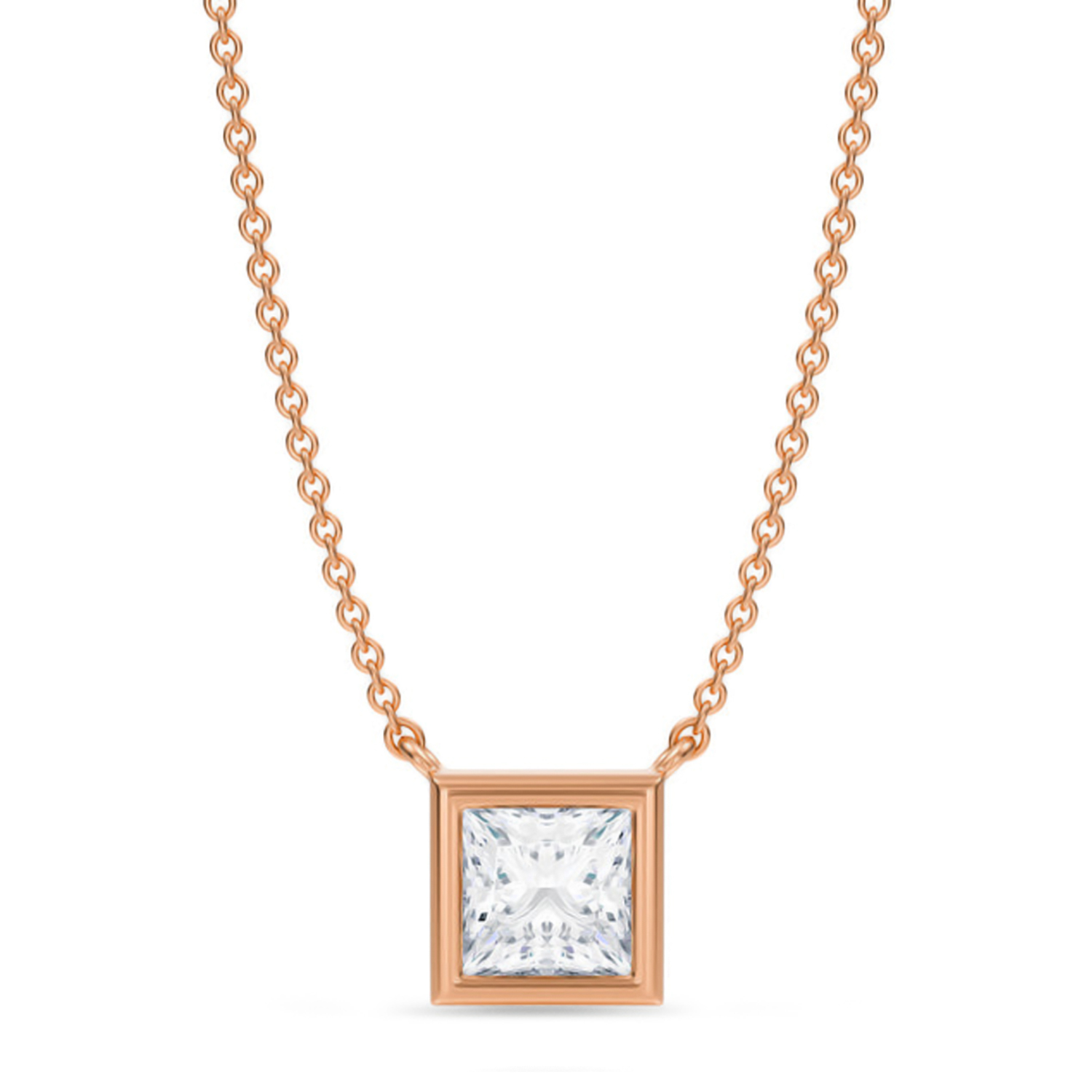 Princess Lab Diamond Solitaire Pendant Necklace 14K Rose Gold (1.00ct)