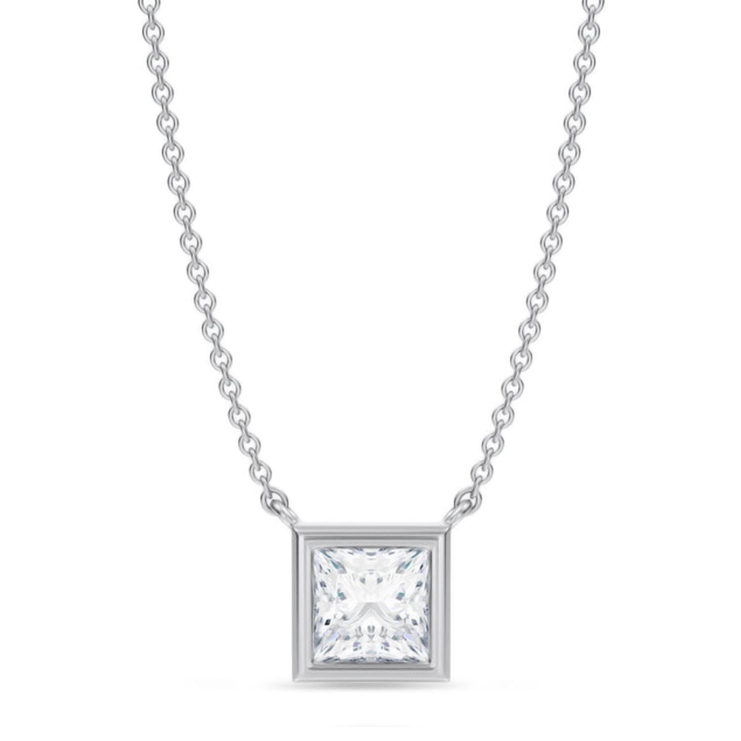 Princess Lab Diamond Pendant Necklace 14K White Gold (1.00ct)