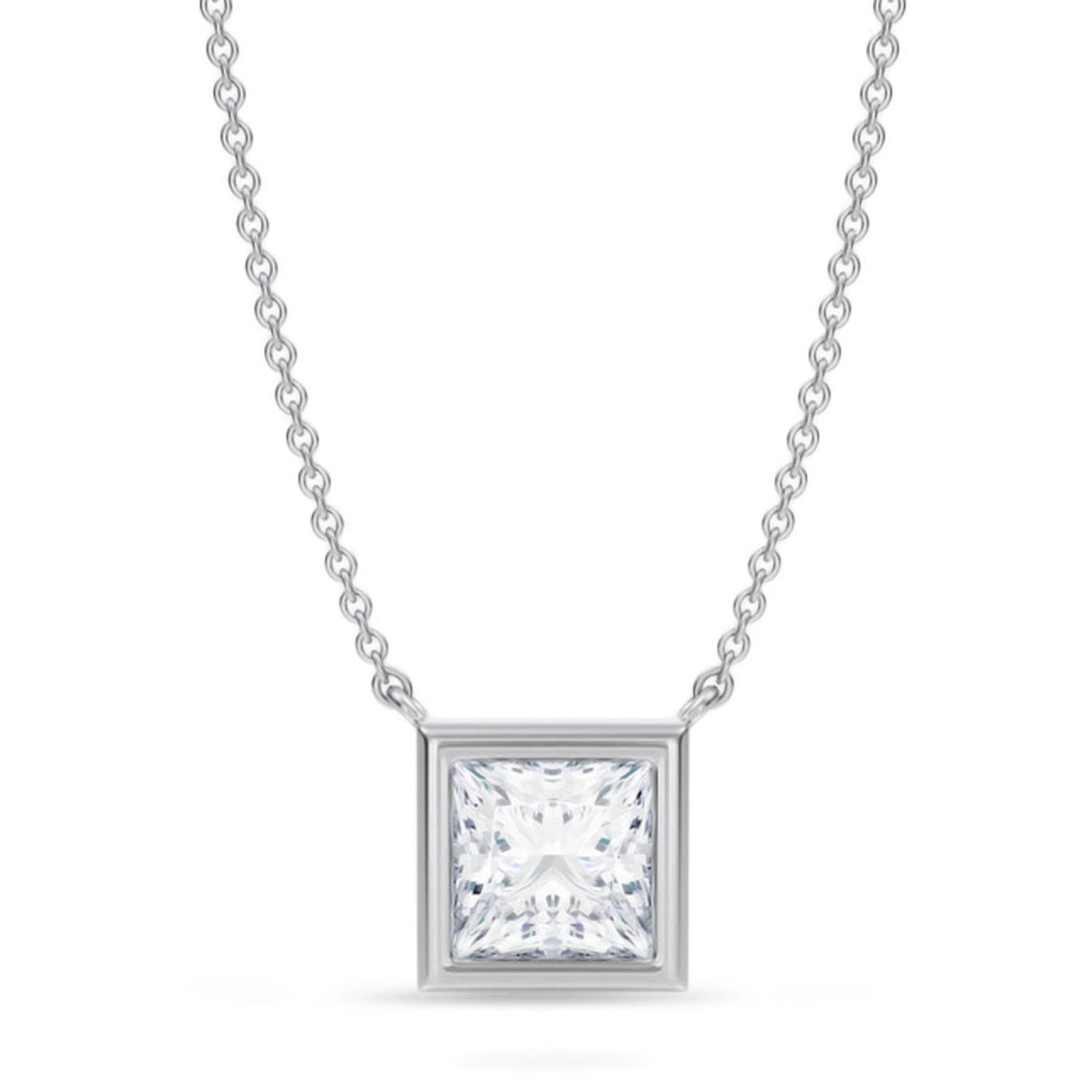 Princess Lab Diamond Pendant Necklace 14K White Gold (1.50ct)