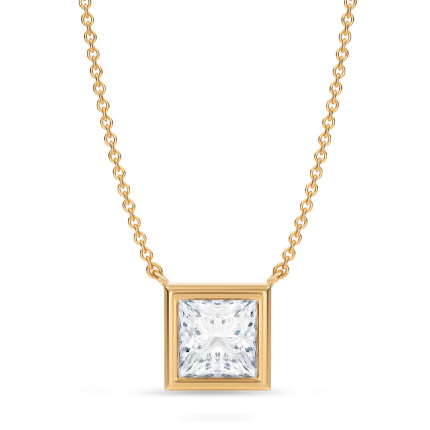 Princess Lab Diamond Solitaire Pendant Necklace 14K Yellow Gold (1.50ct)