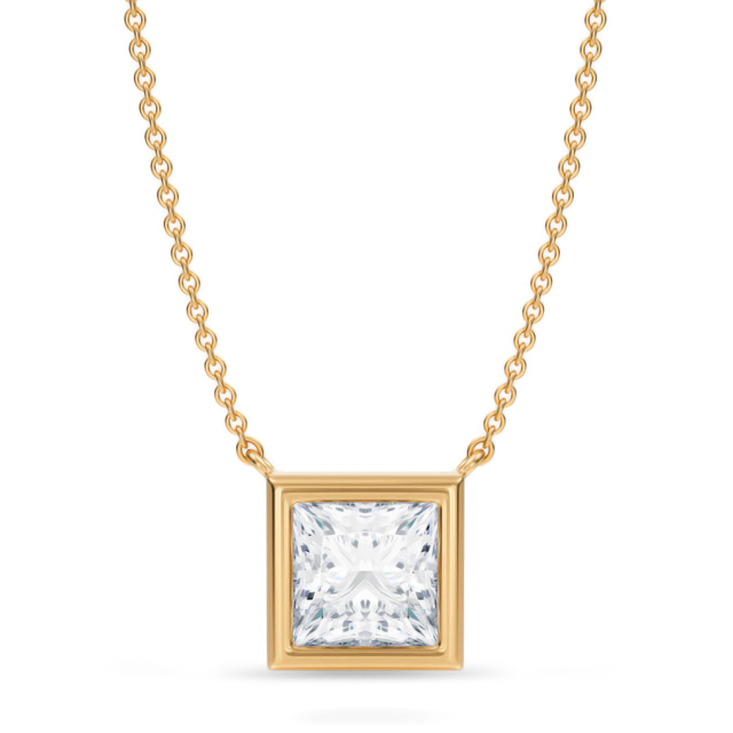 Princess Lab Diamond Solitaire Pendant Necklace 14K Yellow Gold (2.00ct)