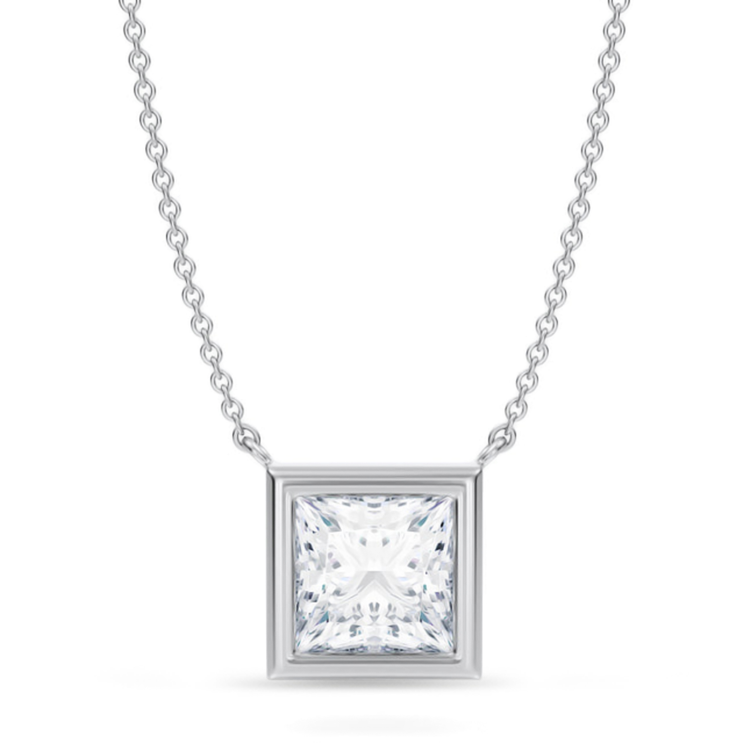 Princess Lab Diamond Pendant Necklace 14K White Gold (2.50ct)