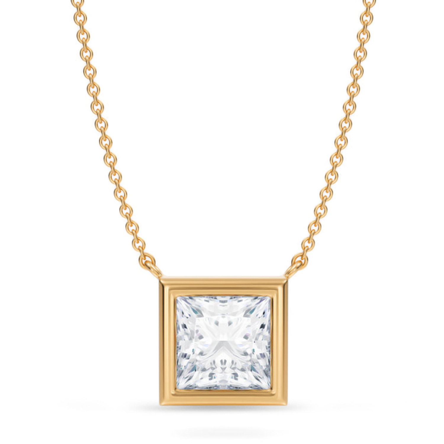 Princess Lab Diamond Solitaire Pendant Necklace 14K Yellow Gold (2.50ct)