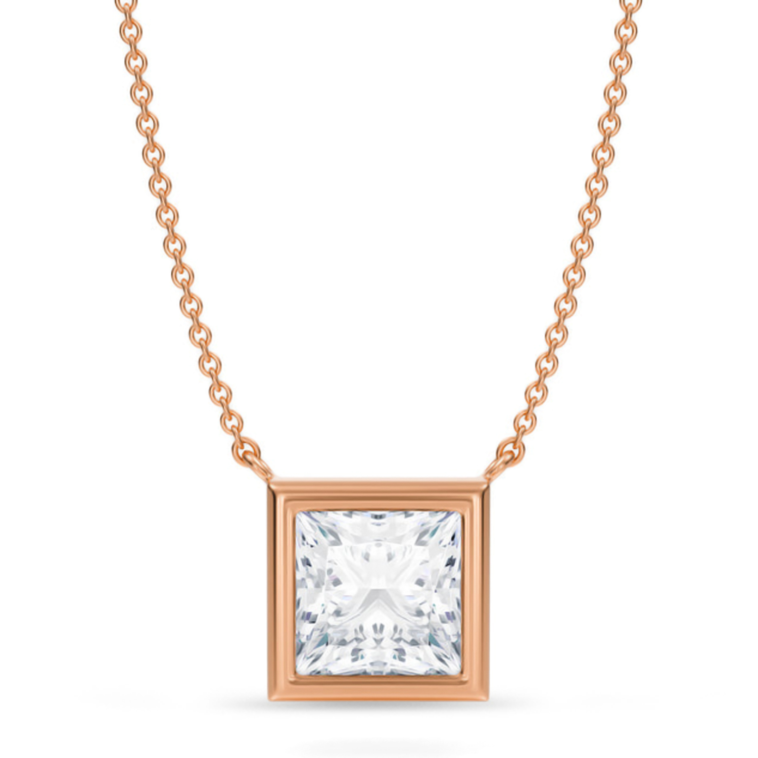 Princess Lab Diamond Solitaire Pendant Necklace 14K Rose Gold (3.00ct)