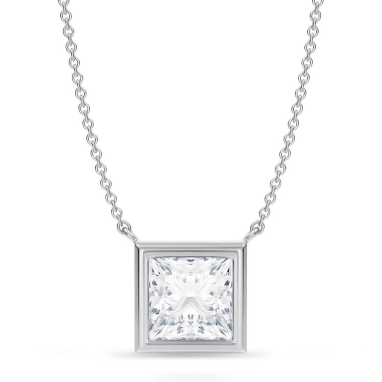 Princess Lab Diamond Pendant Necklace 14K White Gold (3.00ct)