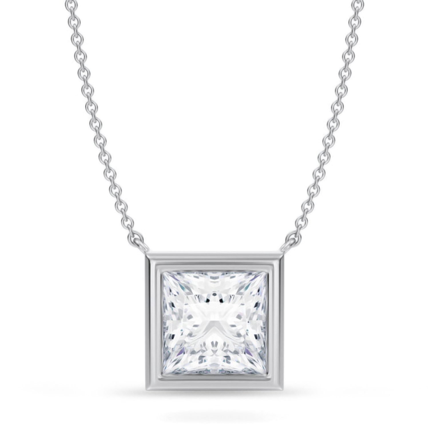 Princess Lab Diamond Pendant Necklace 14K White Gold (3.50ct)