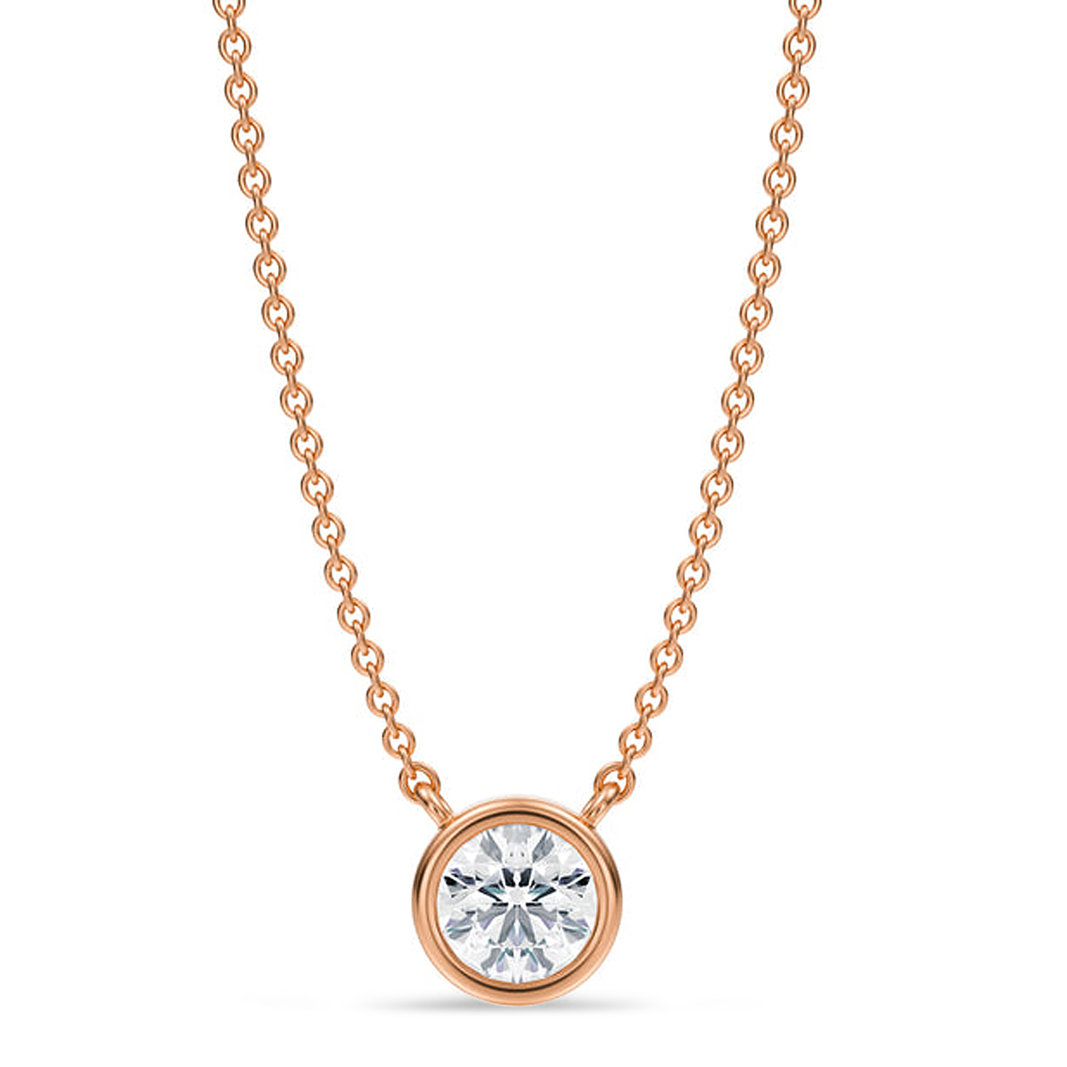 Round Lab Diamond Pendant Necklace 14K Rose Gold (0.50ct)