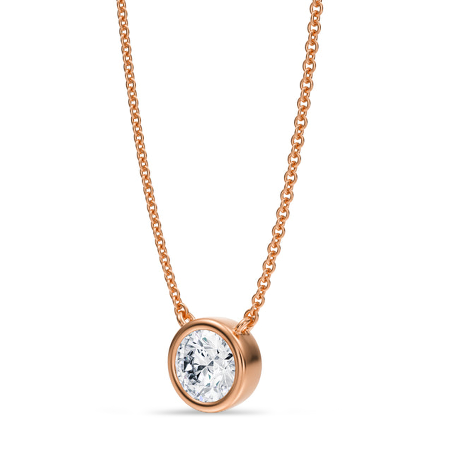 Round Lab Diamond Solitaire Pendant Necklace 14K Rose Gold (0.75ct)