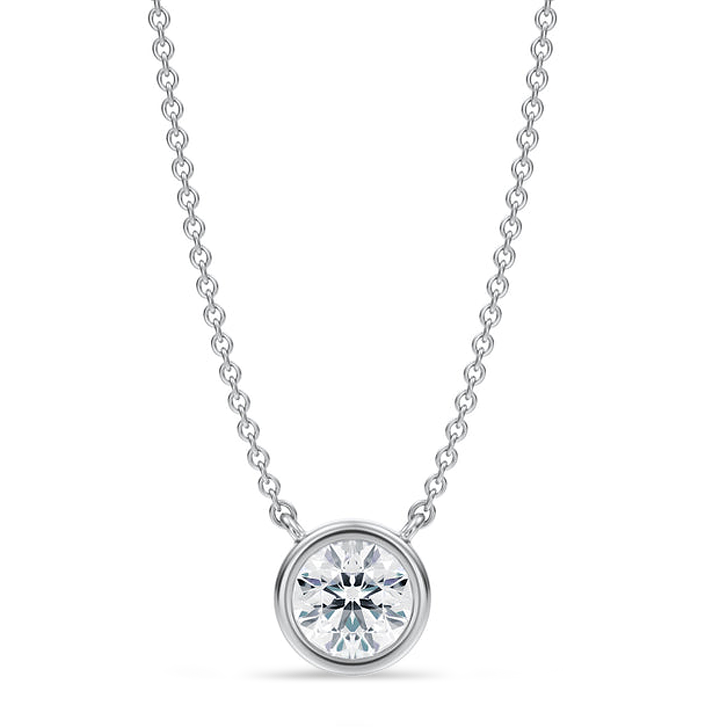 Round Lab Diamond Pendant Necklace 14K White Gold (0.75ct)