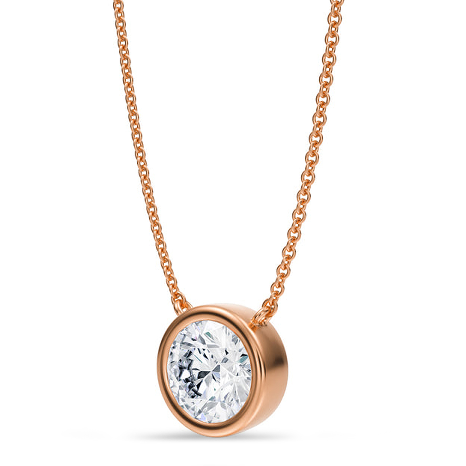 Round Lab Diamond Solitaire Pendant Necklace 14K Rose Gold (1.50ct)