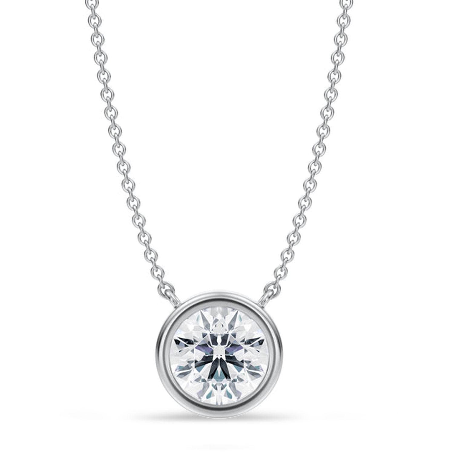 Round Lab Diamond Pendant Necklace 14K White Gold (1.50ct)