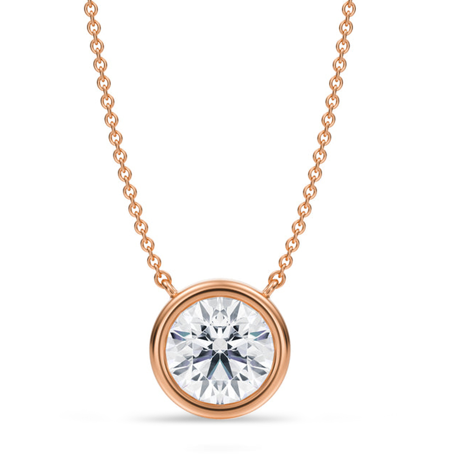 Round Lab Diamond Pendant Necklace 14K Rose Gold (2.00ct)