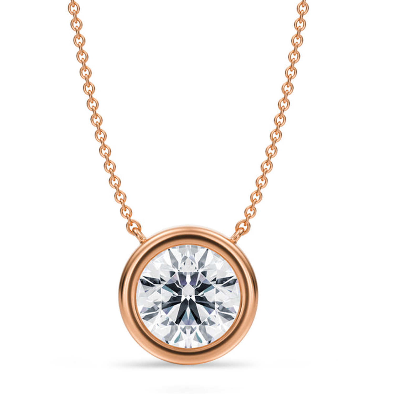Round Lab Diamond Pendant Necklace 14K Rose Gold (3.00ct)