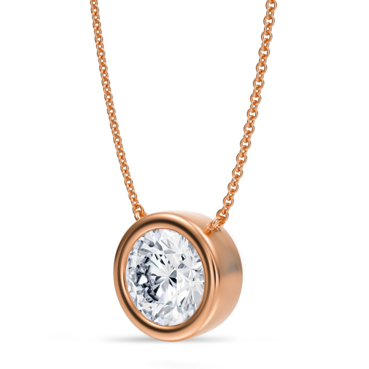 Round Lab Diamond Solitaire Pendant Necklace 14K Rose Gold (3.00ct)