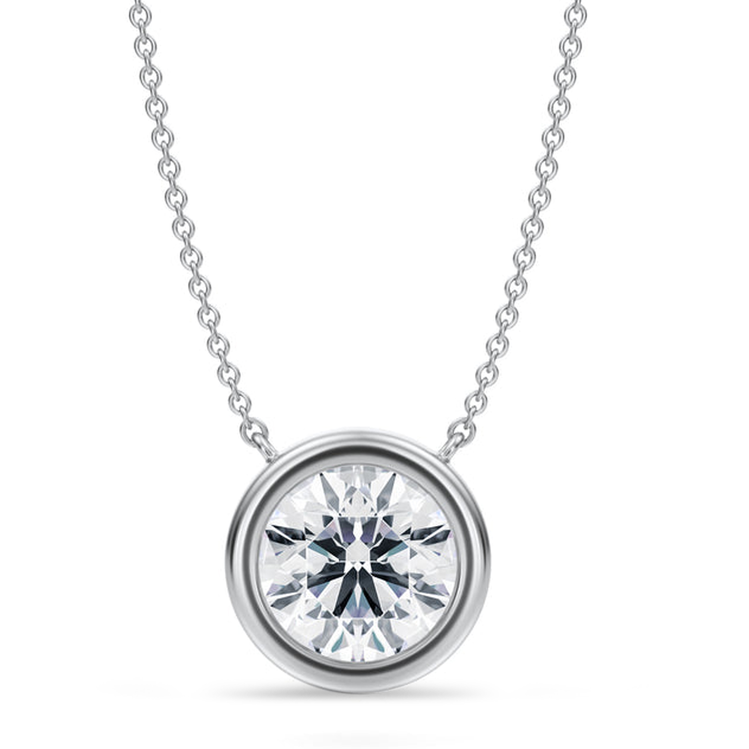 Round Lab Diamond Pendant Necklace 14K White Gold (3.00ct)