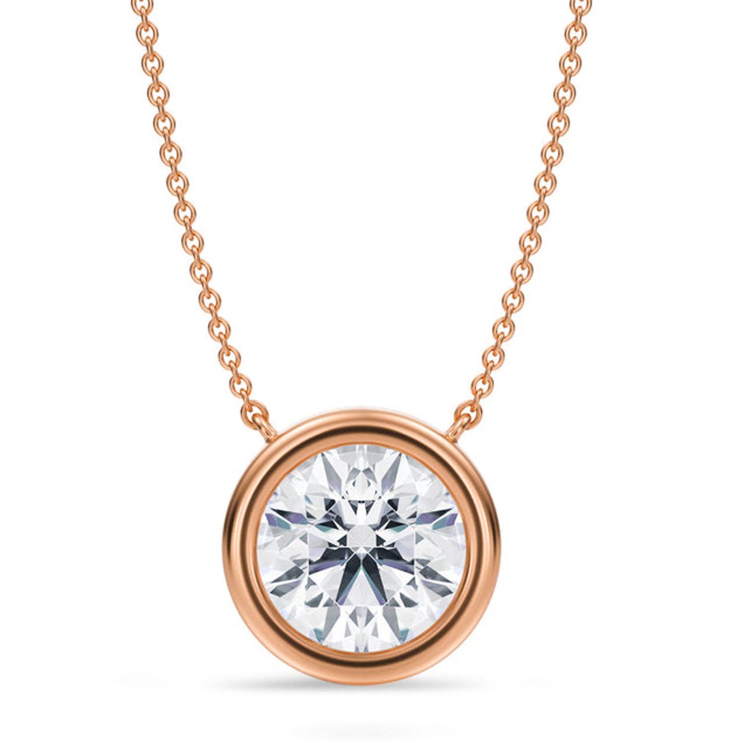Round Lab Diamond Solitaire Pendant Necklace 14K Rose Gold (3.50ct)