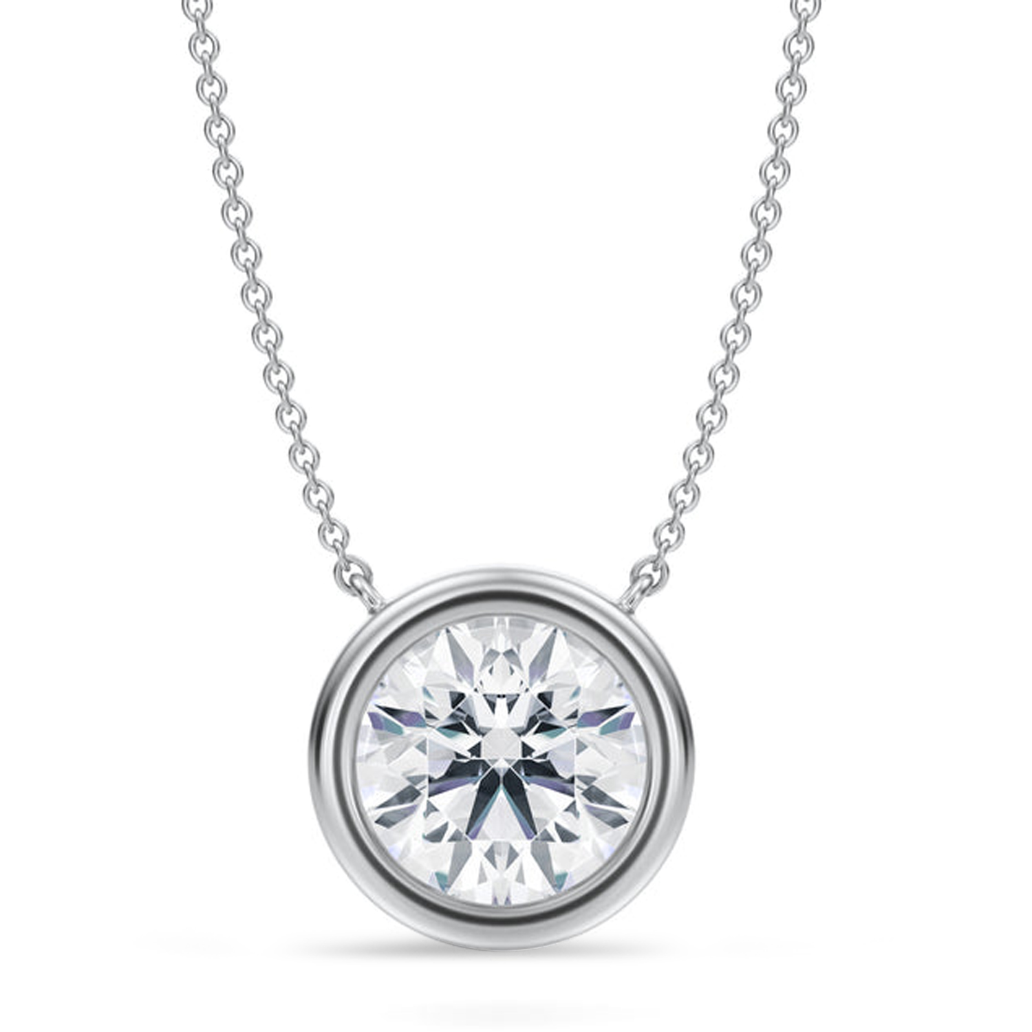 Round Lab Diamond Pendant Necklace 14K White Gold (3.50ct)
