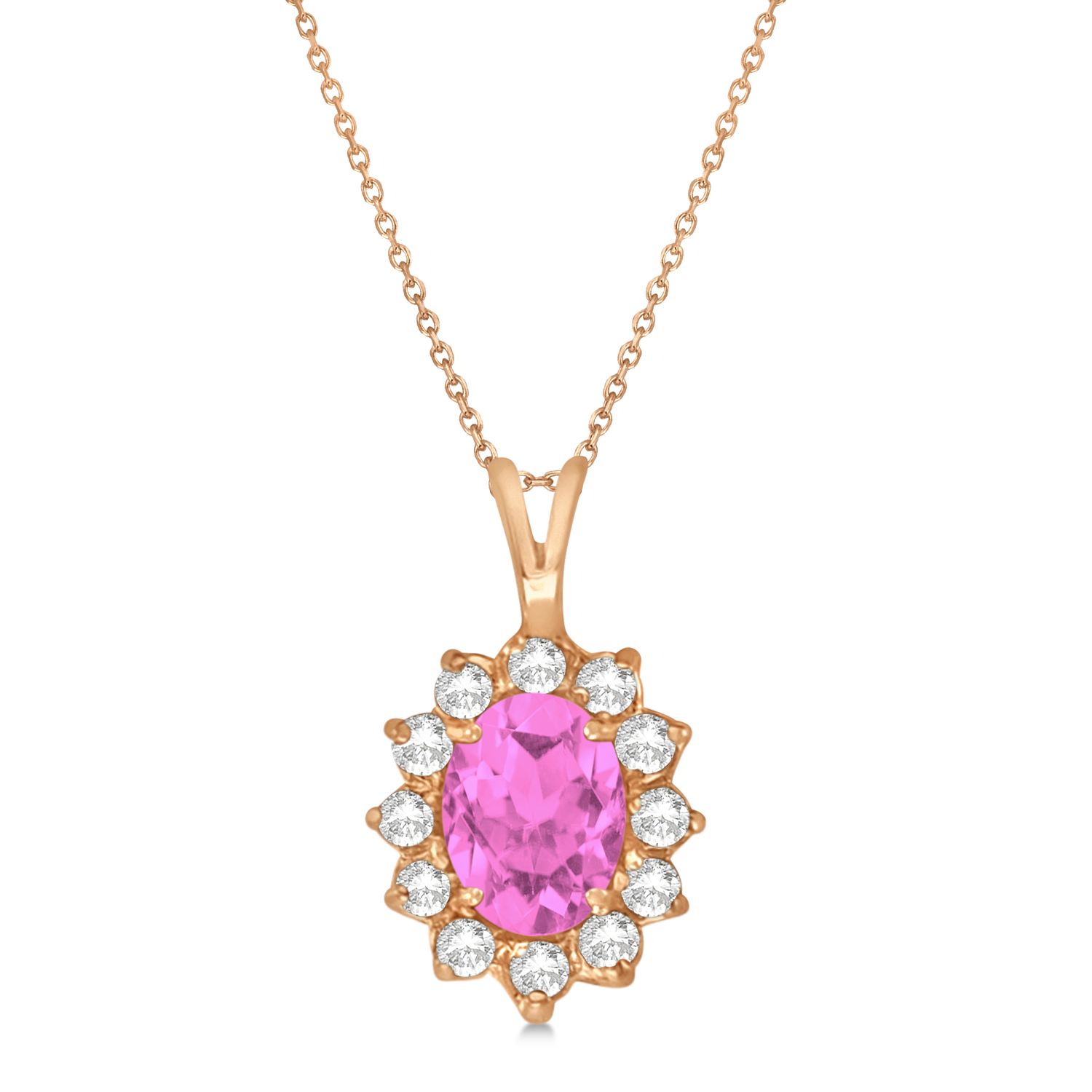 Pink Sapphire & Diamond Accented Pendant Necklace 14k Rose Gold (1.70ctw)