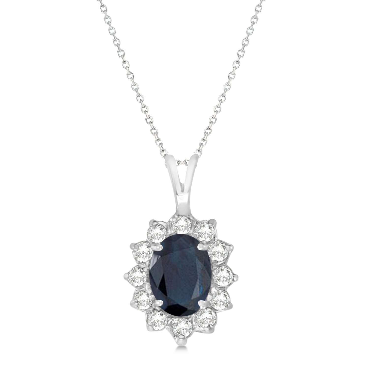 Blue Sapphire & Diamond Accented Pendant 14k White Gold (1.70ctw)