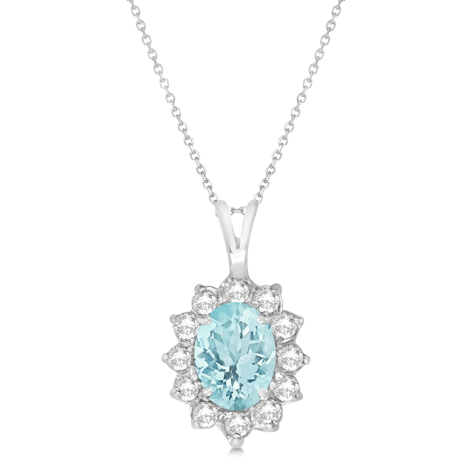 Aquamarine & Diamond Accented Pendant Necklace 14k White