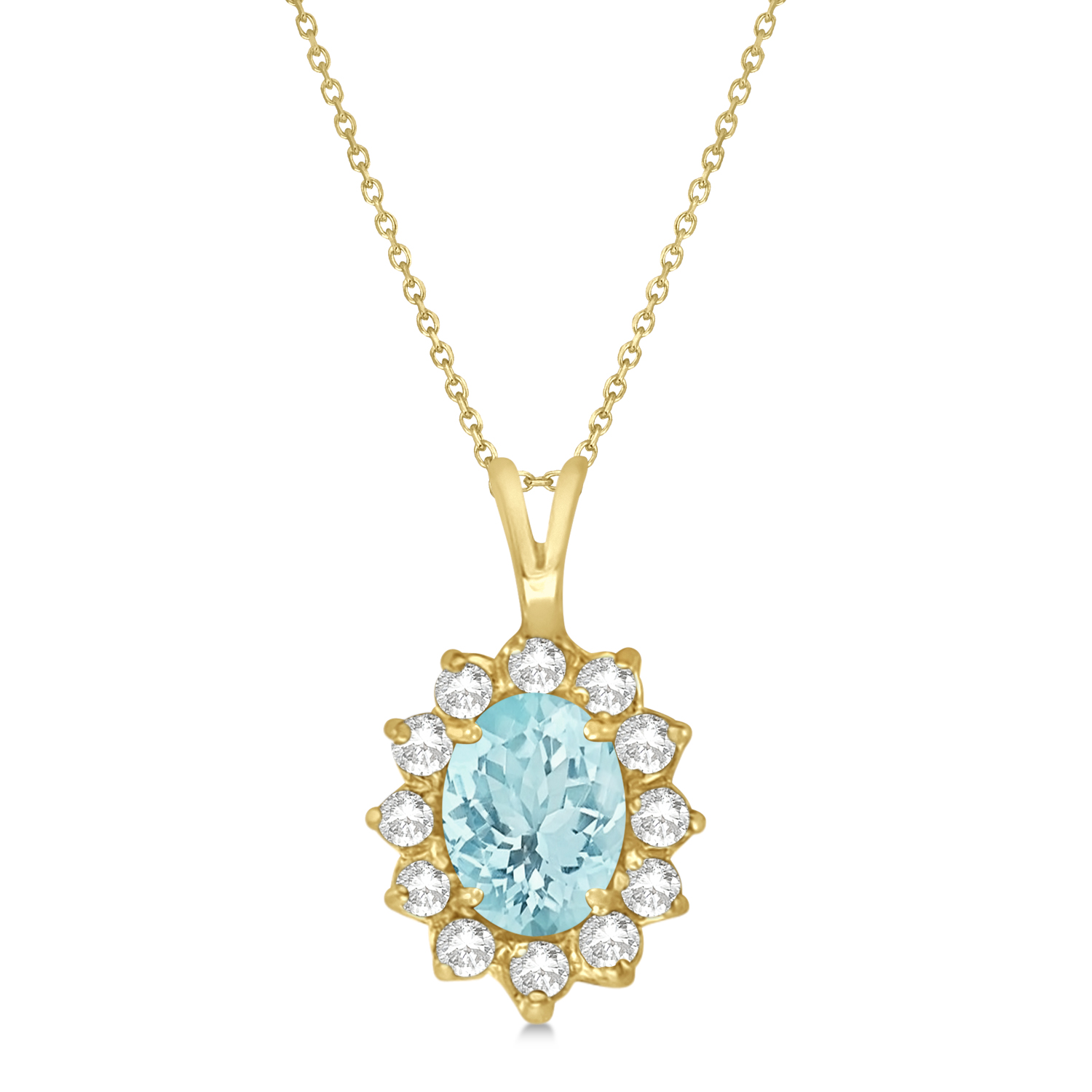 Aquamarine & Diamond Accented Pendant Necklace 14k Yellow Gold (1.70ctw)