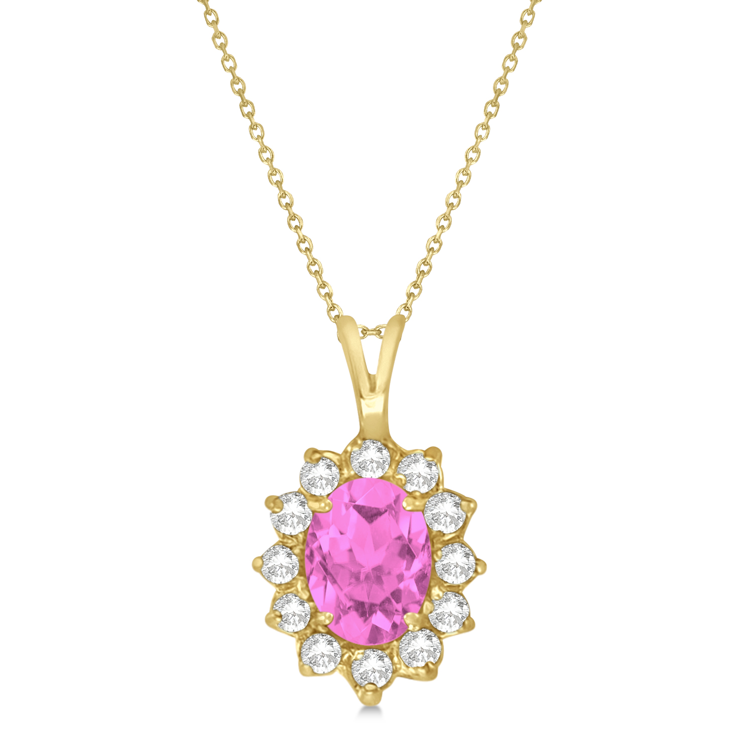 Lab Pink Sapphire & Lab Diamond Accented Pendant Necklace 14k Yellow Gold (1.70ctw)