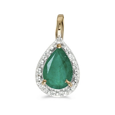 Pear Shaped Emerald Pendant Necklace 14k Yellow Gold (0.70ct)