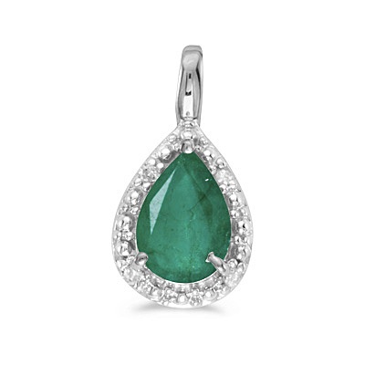 Pear Shaped Emerald Pendant Necklace 14k White Gold (0.70ct)