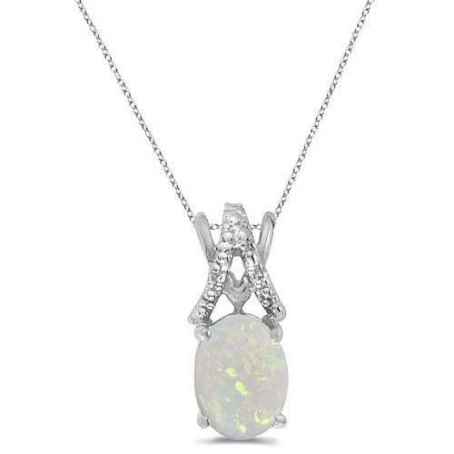 Opal & Diamond Solitaire Pendant 14k White Gold (1.40ct)