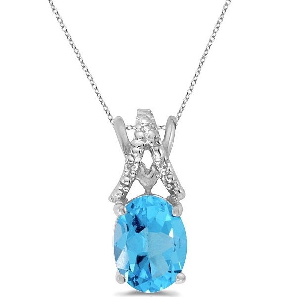 Blue Topaz & Diamond Solitaire Pendant 14k White Gold (1.60ct)