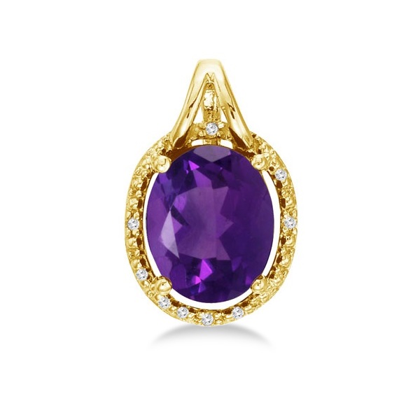 Oval Amethyst and Diamond Pendant Necklace 14k Yellow Gold (3.00ct)