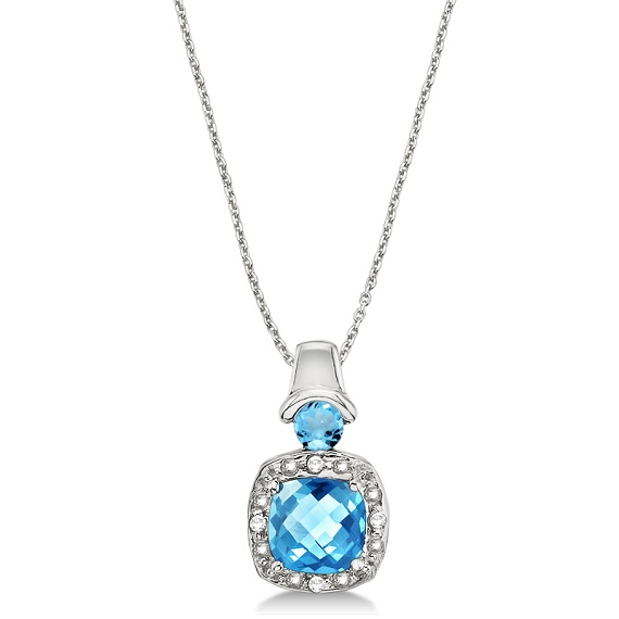 Blue Topaz & Diamond Accented Pendant Necklace 14k White Gold (4.16ct)