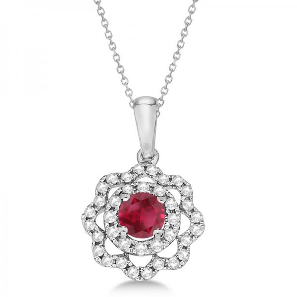 Ruby Gemstone Flower Design Pendant in 14K White Gold (0.59 ct)