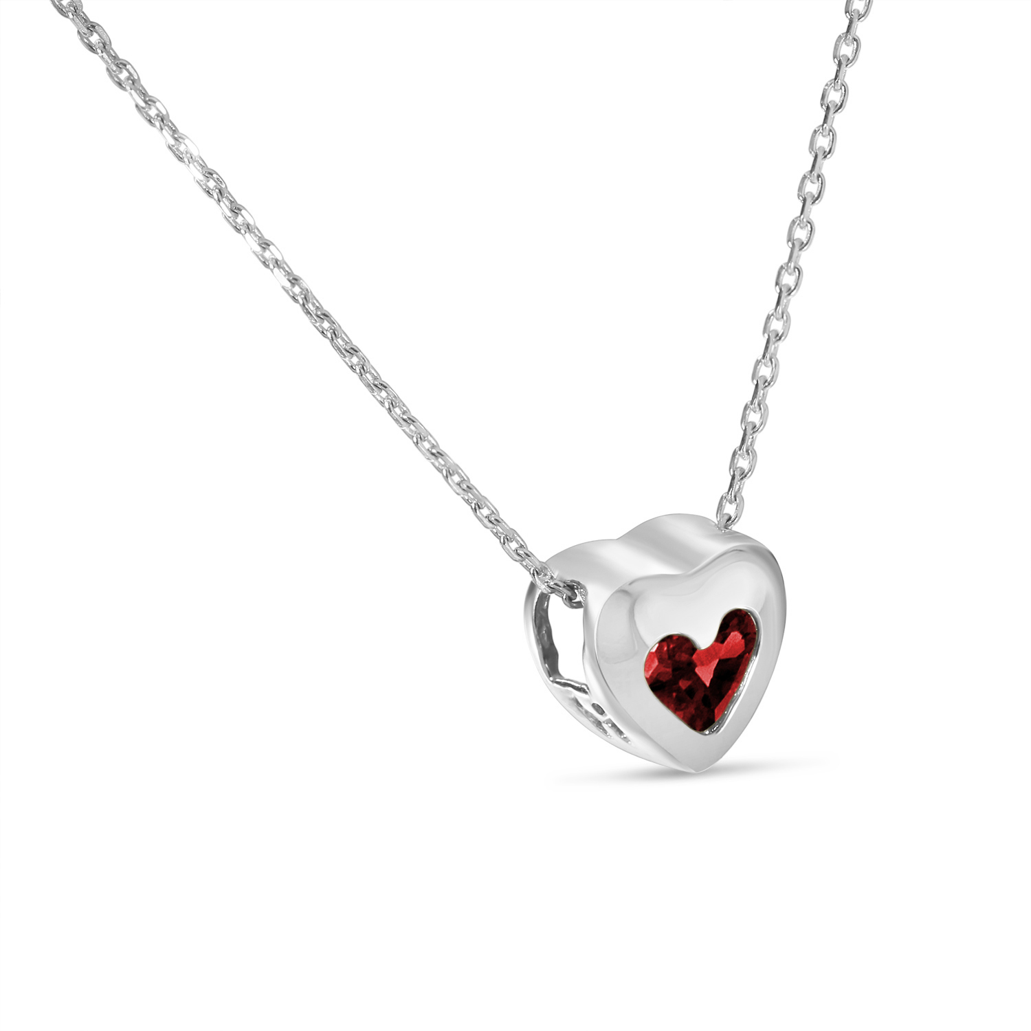 Heart Garnet Bezel Pendant Necklace 14K White Gold (0.30ct)